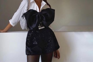 Mono Zara Negro Terciopelo Lentejuela Lazo