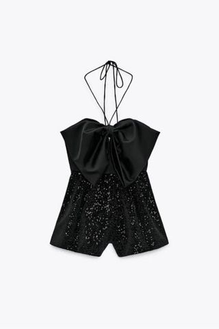 Mono Zara Negro Terciopelo Lentejuela Lazo