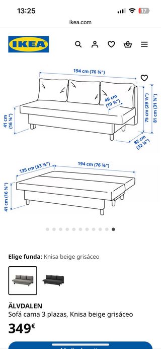 Sofá Cama Gris Tela IKEA