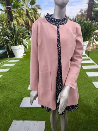 Chaqueta fina ante sintético beige/rosa