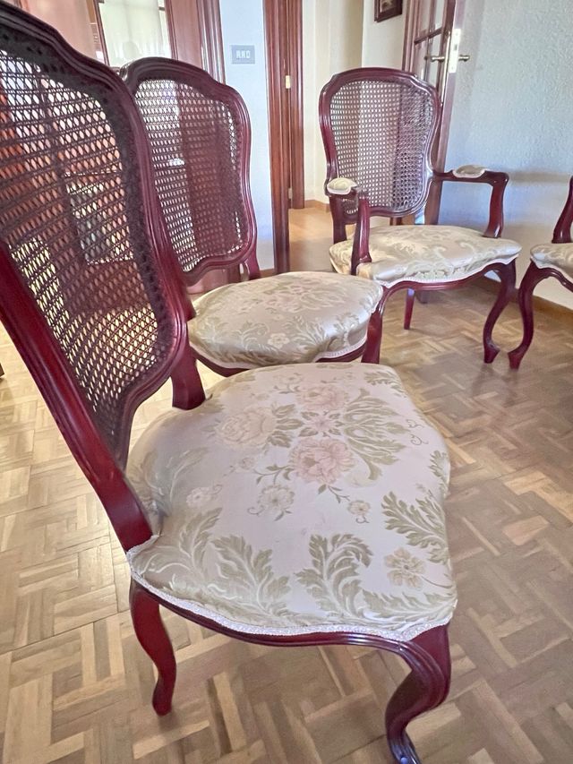 Juego 6 sillas madera y ratán