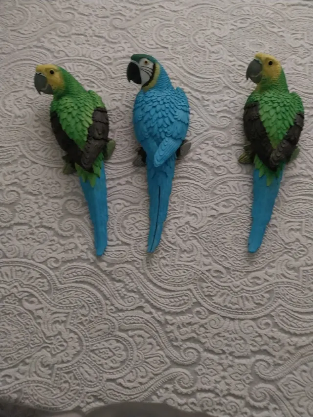 3 Loros Decorativos Azul y Verde