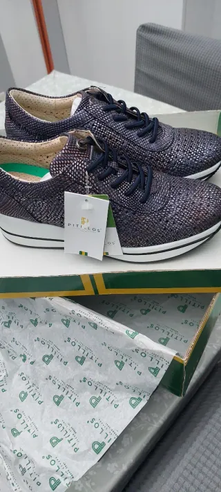 Zapatos Pitillos Talla 37 Azul/Plata