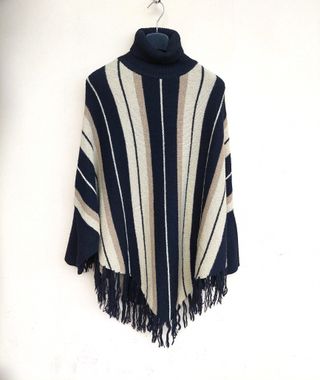 Maglione poncho vintage taglia L o XL nero e beige