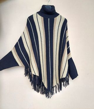 Maglione poncho vintage taglia L o XL nero e beige