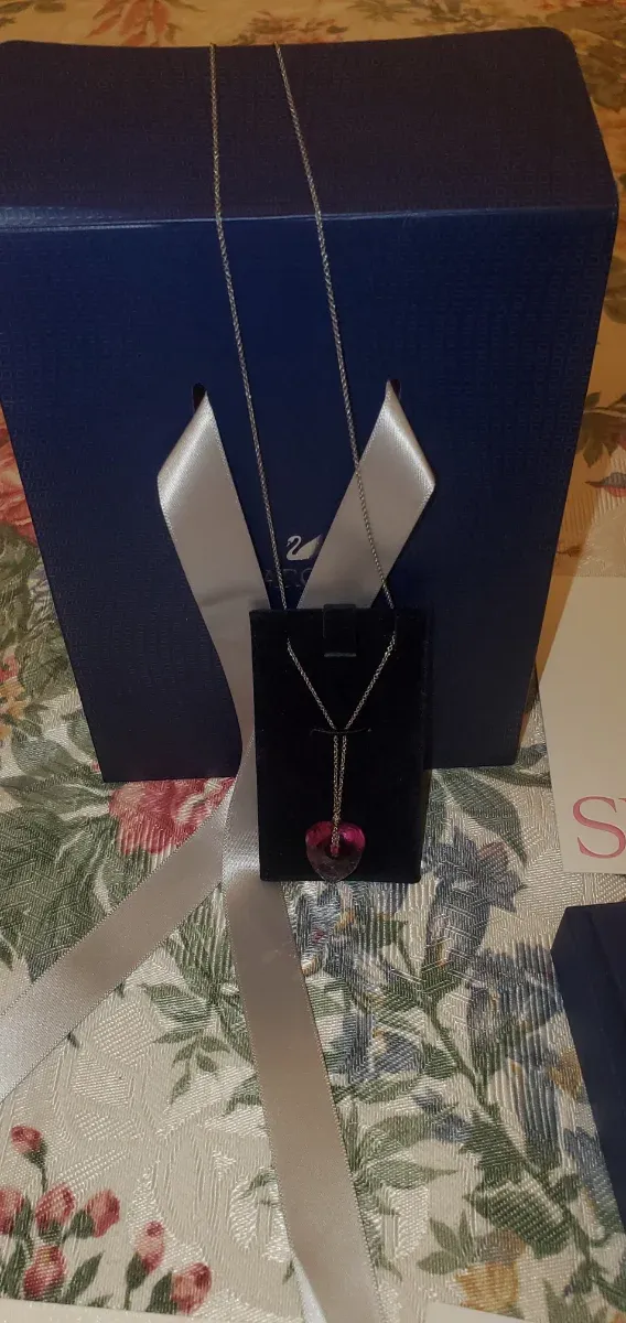 Collana Swarovski cuore fucsia e argento