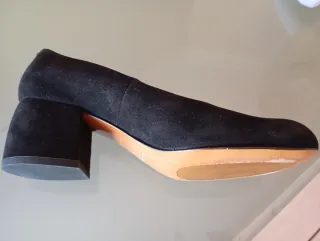 Zapatos salón, ante negro tacón ancho