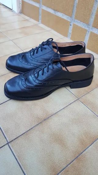 Zapatos Oxford Negros Mujer Talla 37.Piel.