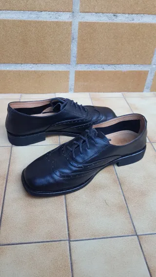 Zapatos Oxford Negros Mujer Talla 37.Piel.