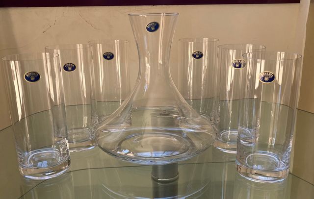 Jarra y 6 vasos de cristal de Bohemia