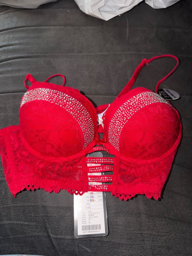 Sujetador Rojo Push-Up con Brillantes Talla 75B