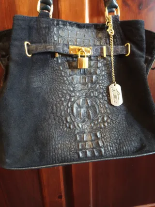 Borsa Anna Morellini vera pelle scamosciata nera