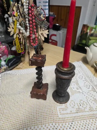 Set 2 Candelabri Legno e Metallo