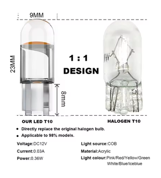 5 Bombillas LED T10 W5W COB