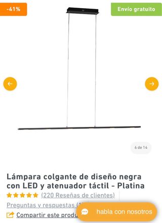 Lámpara colgante LED negra táctil