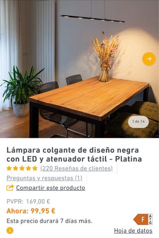 Lámpara colgante LED negra táctil