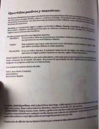 Libro Piano Bastien Técnica Nivel Elemental