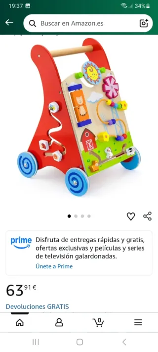 Andador infantil de madera azul Recogida Badalona