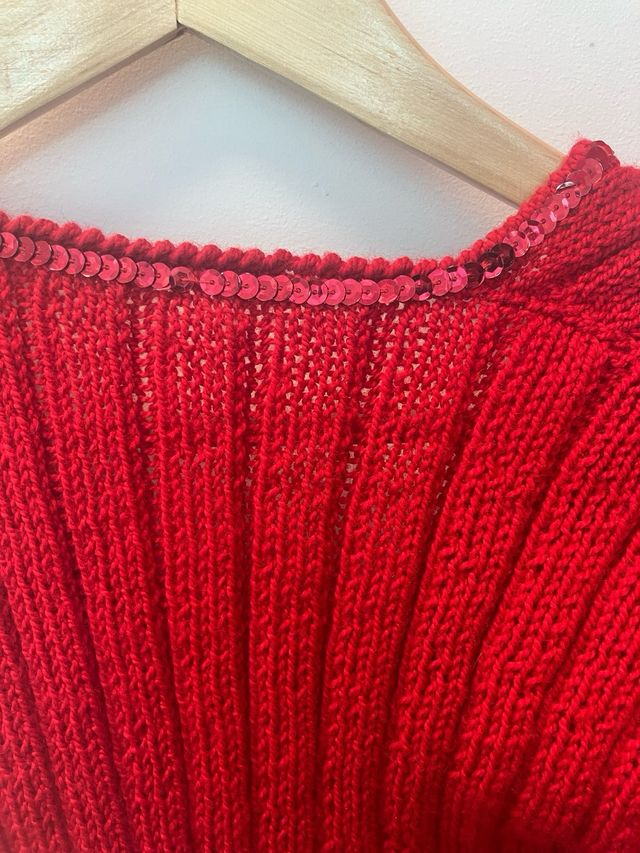 Chaqueta corta lana roja lentejuelas