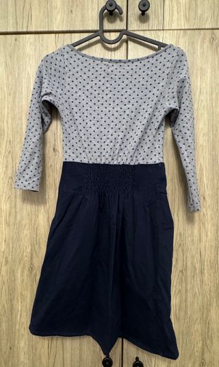 Vestido gris lunares azul manga larga