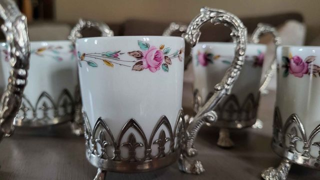 Set 6 Tazzine Caffè Porcellana e Argento Sebring