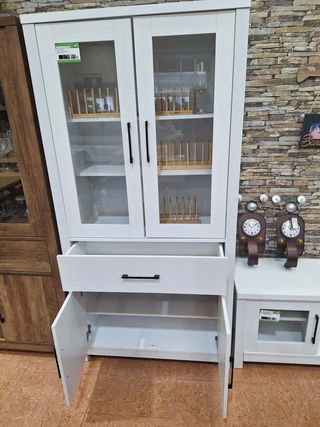 Aparador Vitrina 4 Puertas Madera y Cristal