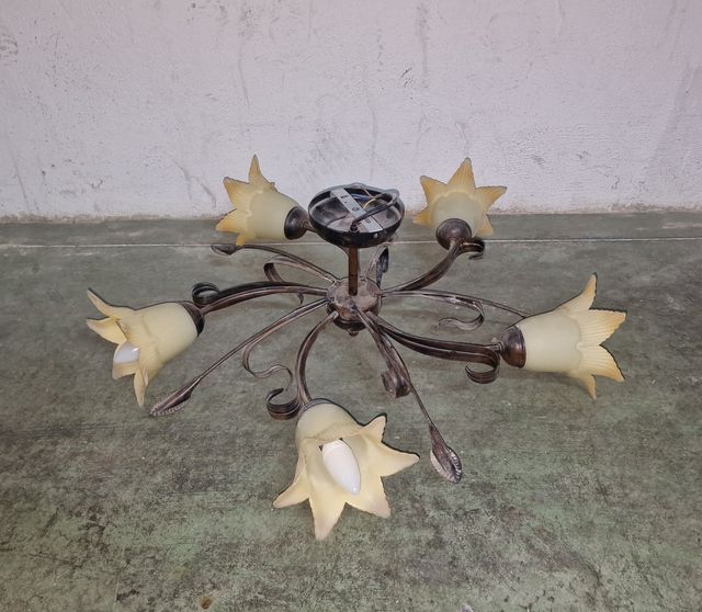 Lámpara de Metal y Cristal Decorativa Floral