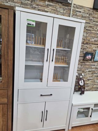 Aparador Vitrina 4 Puertas Madera y Cristal