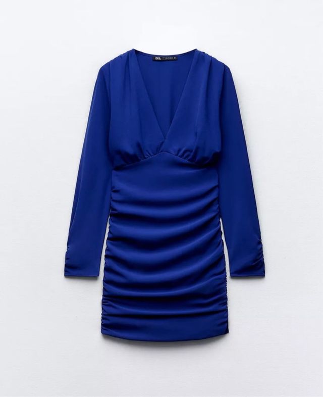 Vestido azul Zara fruncido