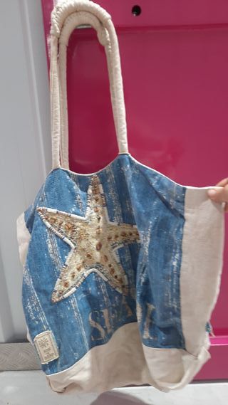 Bolsa de playa beige y azul.ÚLTIMO DÍA 30 OCTUBRE 