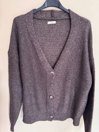 Cardigan color cioccolato con paillettes