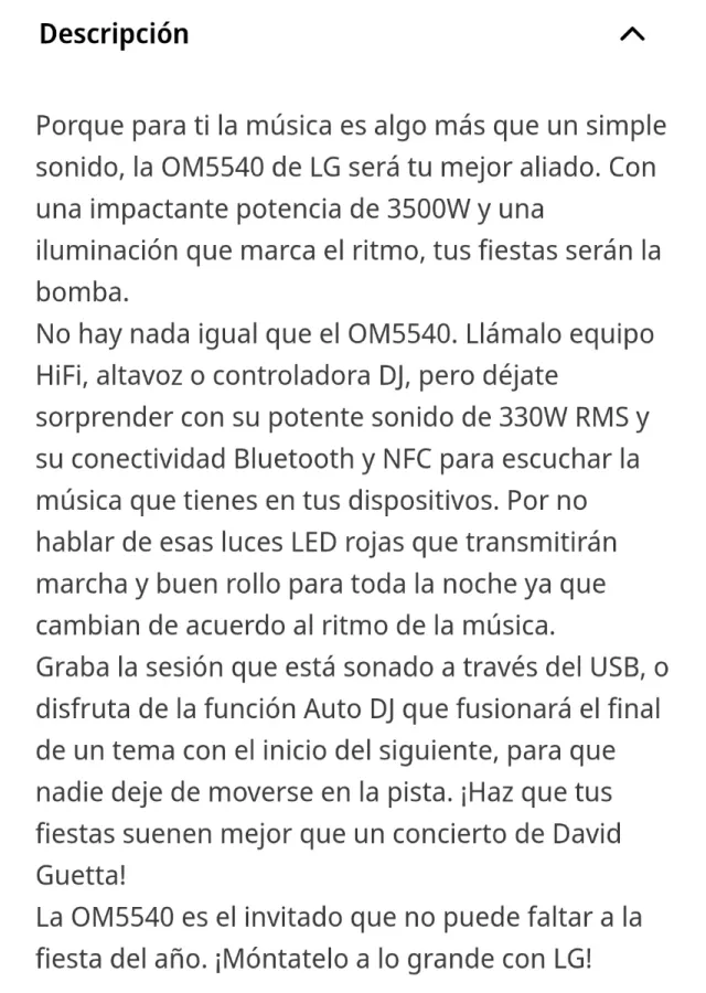 Mini cadena LG negra