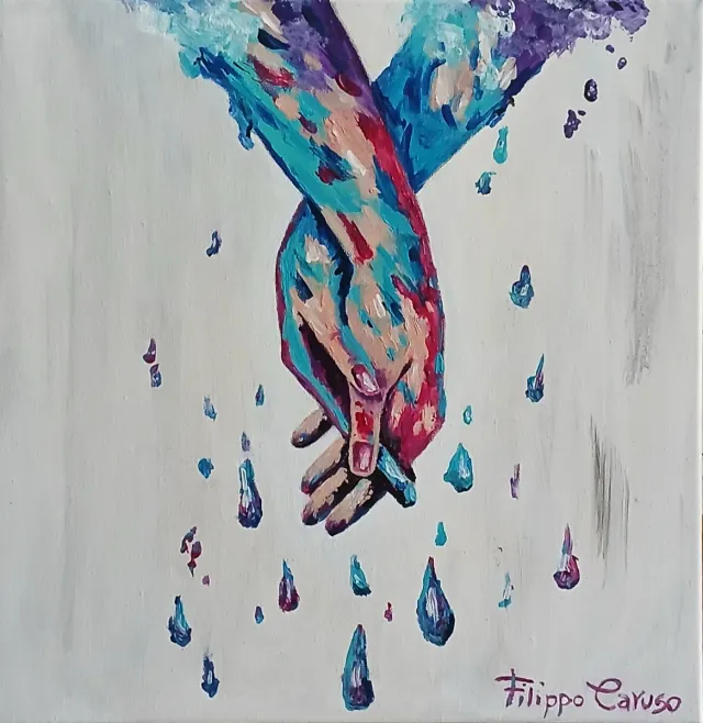 Quadro dipinto a mano Mani, Amanti