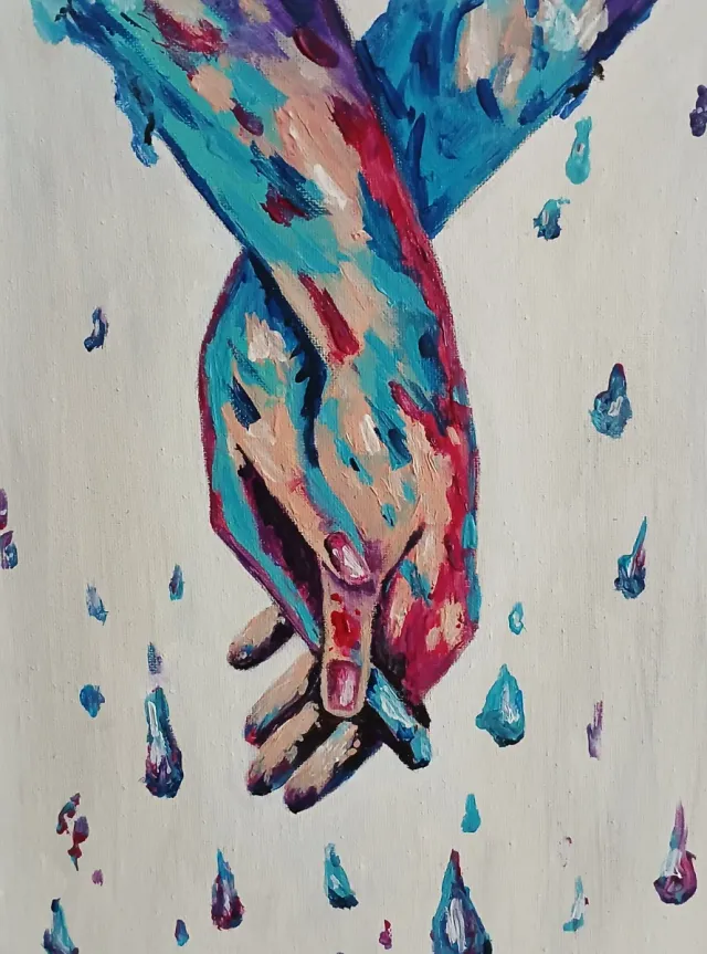 Quadro dipinto a mano Mani, Amanti