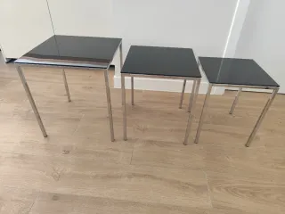 Conjunto 3 mesas nido cristal negro y cromo