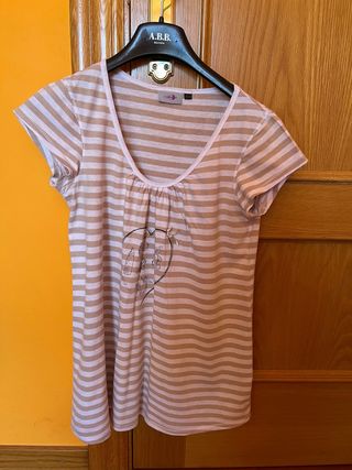 Camiseta premamá rayas beige y blanco