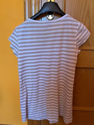 Camiseta premamá rayas beige y blanco