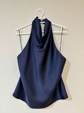 Blusa Zara sin espalda raso marino Talla XS