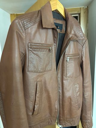 Cazadora Zara Hombre Cuero Marrón Talla S