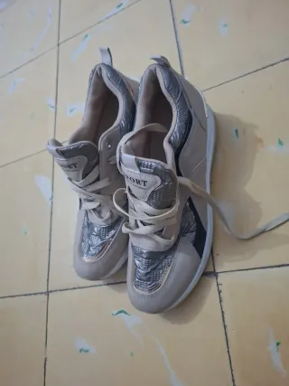 Zapatillas Beige y Plateadas