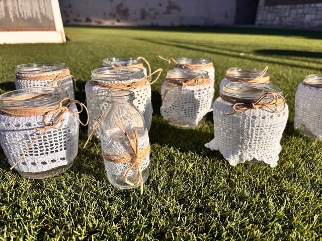 Lote 9 recipientes cristal con puntilla y yute