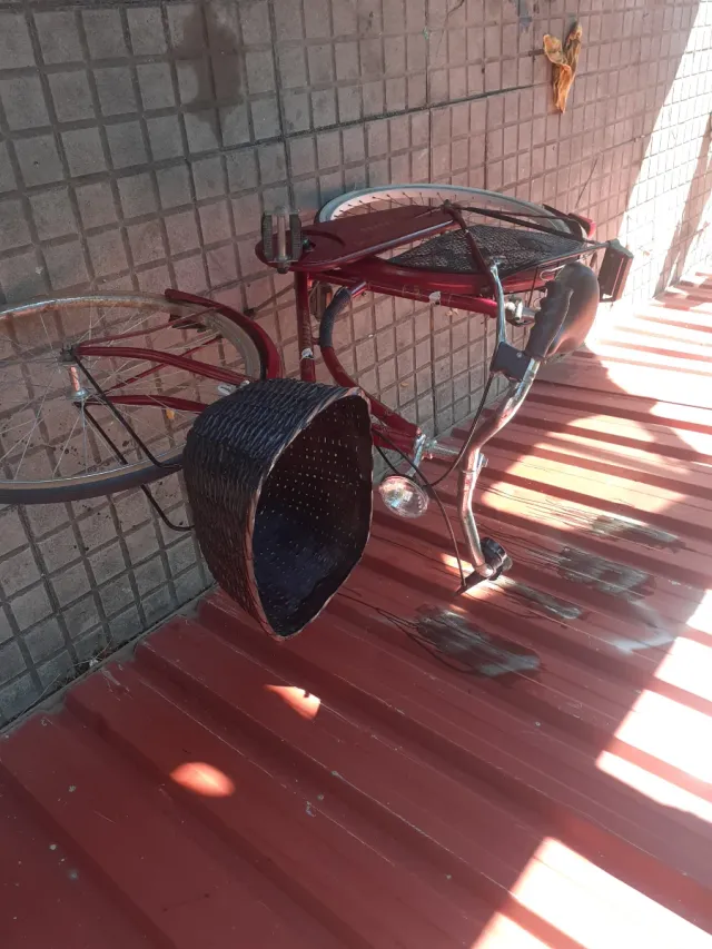 Bicicleta urbana roja con cesta