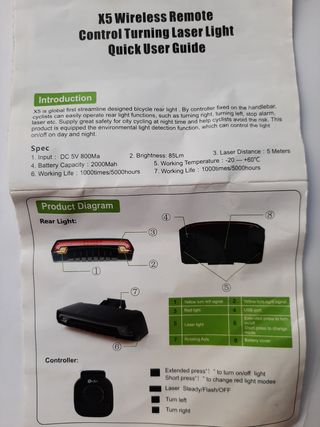 Luz trasera Meilan X5 con láser y mando