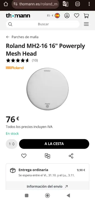 Roland MH2-16 16 Parche Malla