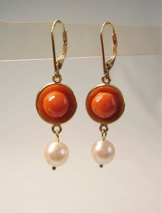 Pendientes Oro Coral y Perlas Aprox. 1900