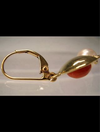 Pendientes Oro Coral y Perlas Aprox. 1900