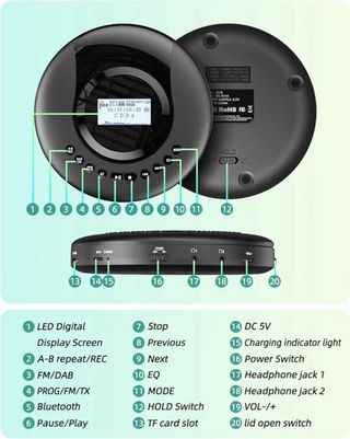Reproductor CD Portátil DAB+ Radio Bluetooth