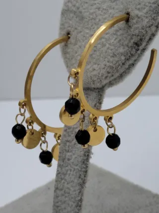 Pendientes Aro Dorados con piedras Negras