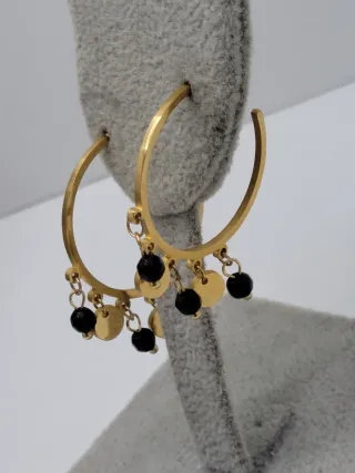 Pendientes Aro Dorados con piedras Negras