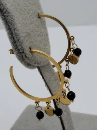 Pendientes Aro Dorados con piedras Negras